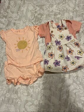 Carter's Peach Short Sleeve Tee with Sunny Sun Graphic & Pekkle Jumper